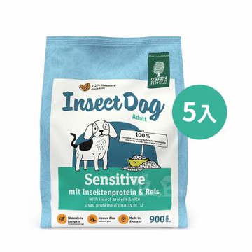 即期良品 Green Petfood 德國綠自然 昆蟲蛋白+大米 無麩質低敏成犬飼料 4.5kg (900g 5包) (敏感配方 狗飼料 狗乾糧 環保 綠色食品 減碳)