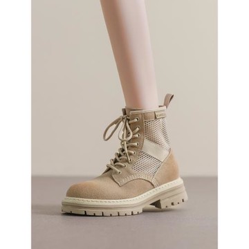 夏款馬丁靴女網紗2025新款短靴夏季薄款鏤空網靴真皮透氣機車靴子