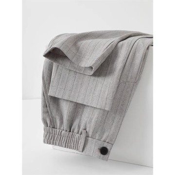 (免運)搭念夏季冰絲條紋九分褲男復古淺灰色輕薄透氣寬松直筒運動休閑褲