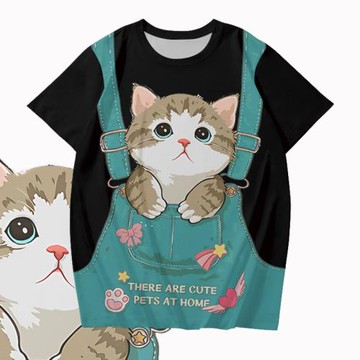 可愛橘貓歪頭賣萌背帶褲貓咪T恤衛衣男女短袖衣服兒童男女外套