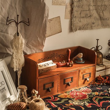 兩層三抽屜 復古仿舊收納木櫃 木架 木盒 收納櫃 置物架 展示架 櫃子【BlueCat】【JI2847】