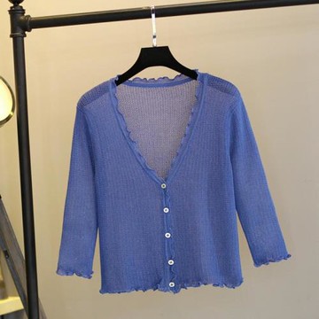 2025夏季新款開衫女針織衫薄短款小披肩空調衫外套鏤空冰絲防曬衣