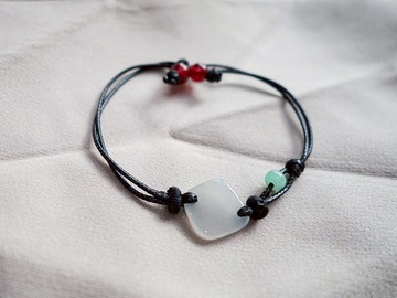 幾何冰種翡翠結繩手鍊・緬甸玉・天然石・紅玉髓