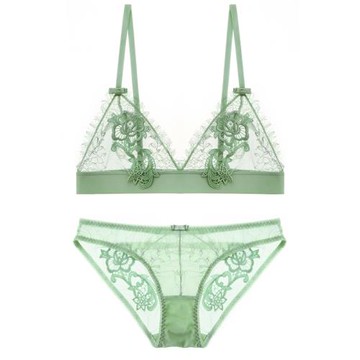 清倉性感法式優雅超薄舒適透氣蕾絲無鋼圈三角杯文胸套裝