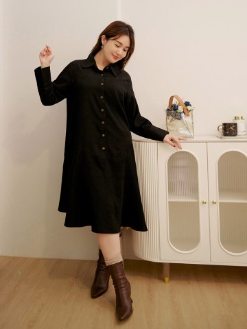 雲朵自訂款-排釦剪接傘襬修身洋裝