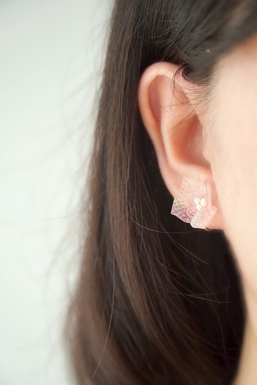 珠光粉紅 /Fiore/ 繡球花 樹脂軟水晶花 耳環/耳夾