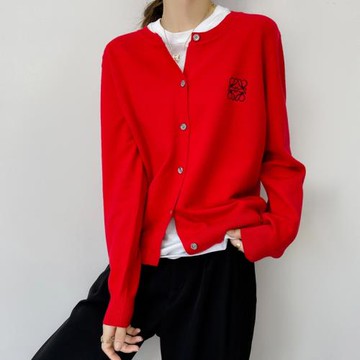 本命年紅色針織開衫女春秋深圳歐貨洋氣小衫刺繡字母上衣毛衣外套