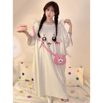 吉伊卡哇睡裙女夏季長款短袖純棉加大碼寬松學生小八CHIIKAWA睡衣