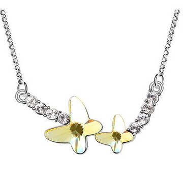 現貨+預購 925純銀項鍊水晶吊墜-華麗耀眼雙蝶翩翩情人節生日禮物女飾品6色73bb105【獨家進口】【米蘭精品】