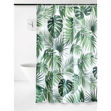 我家有個植物園北歐優質布料浴簾防水防霉清新細葉浴室不貼身