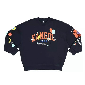 KANGOL 大學T 深藍 繽紛印花 長袖 上衣 女 6552100310