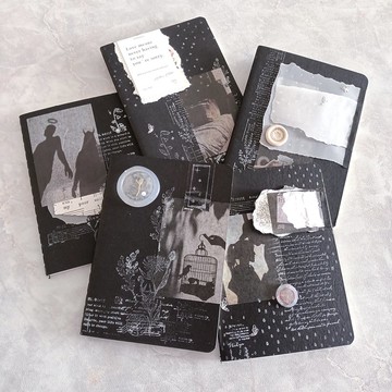 手工自貼A6手帳本封面 黑封面 Handmade A6 Journal Book Cover