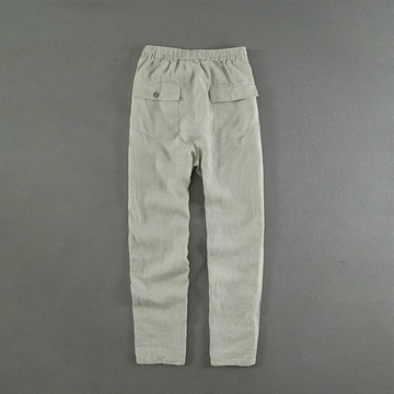 休閒褲亞麻長褲-鬆緊腰繫帶透氣寬鬆男褲子74ex28【獨家進口】【米蘭精品】