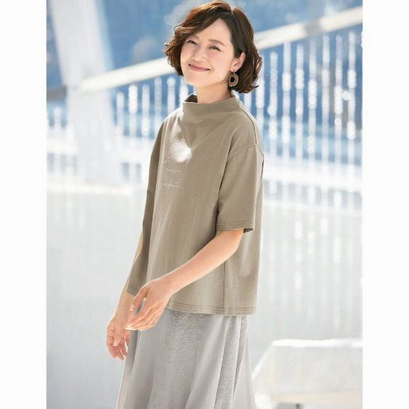 Tシャツ プルオーバー レディース おしゃれ 春夏 ミセス シニア ファッション 40代 50代 60代 70代 パール調ビジュー付 ロゴＴシャツ Tシャツ プルオーバー レディース おしゃれ ミセス シニア