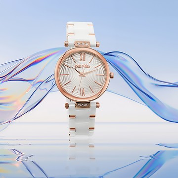 Folli Follie 芙麗芙麗 WF22B007WPEW 玫瑰白 精緻簡約時尚穿搭優雅刻印 螺旋球網 陶瓷鑲鑽 女錶 手錶