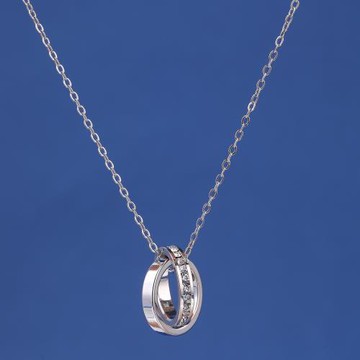 【hertime 時光盒】雙環水晶吊墬項鍊(銀色)