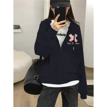 小個子秋季薄款衛衣外套女休閑百搭慵懶風寬松顯瘦連帽開衫上衣女