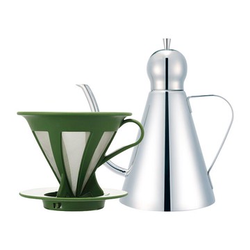 庫存商品出清-HARIO V60免濾紙綠色濾杯+寶馬牌阿拉丁細口壺0.5L