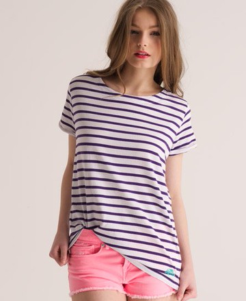 Superdry Women's Women's Slouch Stripe T-shirt White / Optic/lex Purple - Size: XS