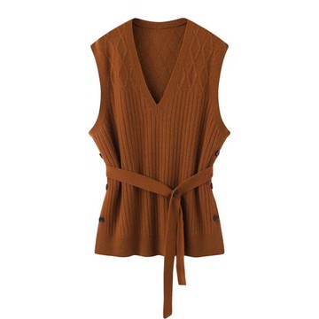 中長款純山羊絨背心馬甲女V領秋冬加厚寬松顯瘦系腰帶坎肩E2753