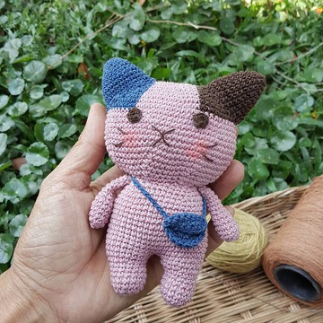 天然染色棉質鉤針編織娃娃, Kitty Cat, 粉紅色