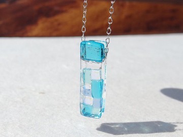 極光玻璃（極光【迷你】【綠松石】）鍊式項鍊【可改香吊墜】【棉繩，銀925可選】【定做】