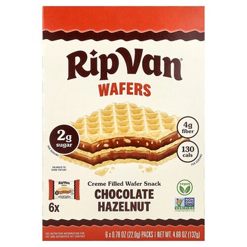 Rip Van Wafels, 奶油夾心巧克力榛子餅乾零食，6 包，每包 0.78 盎司（22 克）