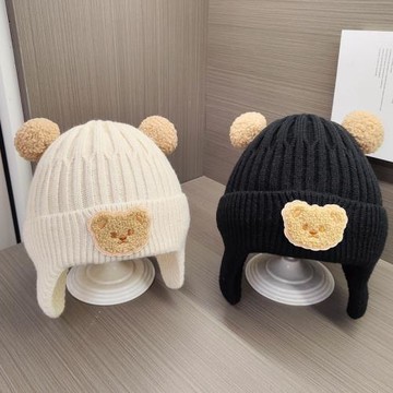 寶寶毛線帽可愛小熊冬季護耳帽子嬰幼兒保暖帽男女兒童加厚針織帽