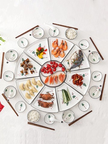 碗碟套裝家用日式陶瓷碗筷盤子菜盤創意網紅團圓聚會火鍋拼盤餐具