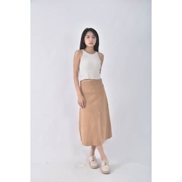 (M) uniqlo質感棉質純棉杏色長裙二手衣