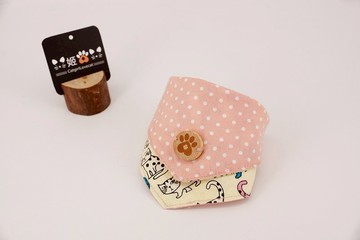 主子賣萌-貓咪撞點點系列-雙面領巾(米白貓咪印花+粉紅白點)