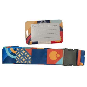 COTECi 旅行用行李帶/吊牌組 色彩豐富 易於識別  束帶180 x 5cm + 吊牌11 x 7cm  幾何設計 藍色 + 黃色 + 紅色