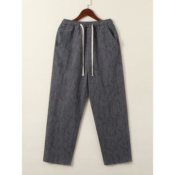 亞麻褲男夏季寬松直筒褲中國風復古提花棉麻褲子薄款透氣休閑長褲