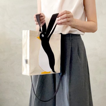【圖案不是印刷】拍翅膀的企鵝, 手挽/斜背帆布袋