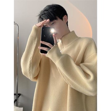 秋冬半拉鏈毛衣男套頭半高領休閑潮牌日系港風百搭學生針織衫外套