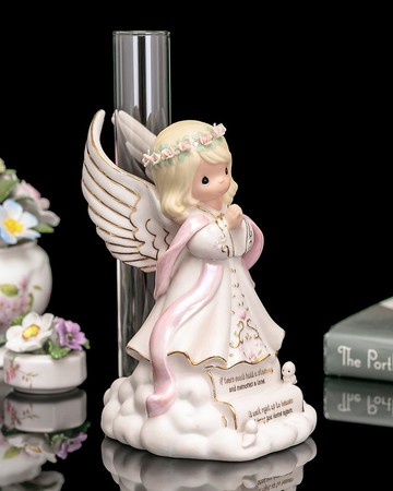 Precious Moments 陶瓷祈禱天使擺飾 手工捏玫瑰花插花花瓶