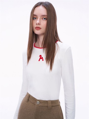 趣味戲團駿馬牙刷繡內刷絨上衣-白