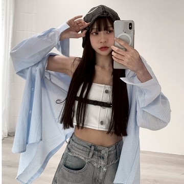 【Aa.chic熱賣商品】直條紋後開衩襯衫(單一色).女裝/直條紋/清新/襯衫/後開衩/搭/春夏/日常【C258195】