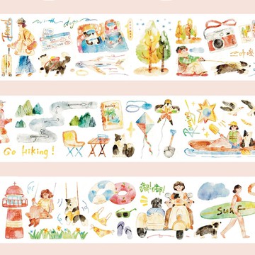 【膠帶】與你同行 PET 和紙膠帶 切膜 鹽系治癒手繪 5米卷