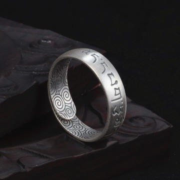 純銀戒指女999足銀六字真言祥云開口戒指復古食指指環男情侶活口