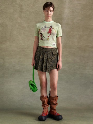 LEOPARD WRAP SKIRT SHORTS [KHAKI] (apa830w)