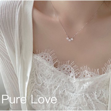 Pure Love樂芙 / 正韓 銀飾【S925純銀】N0662簡約通體純銀項鍊小星星鋯石鎖骨鏈 短項鏈 / 銀