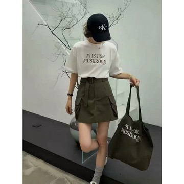 2623HZ-輕熟兩件套裝裙夏季新款字母印花T卹工裝半裙女百搭顯瘦套裝