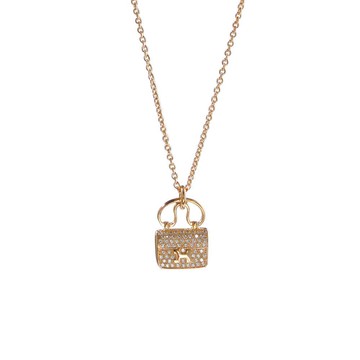 HERMES愛馬仕 Constance Amulette經典H LOGO手提包造型墜飾項鍊(玫瑰金)