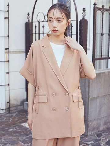 側腰抽繩設計短袖西裝夾克(01000701500) - earth music&ecology