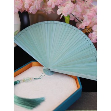 扇子全竹折扇雕花折疊迷你扇子小號隨身中國風古風舞蹈扇綠色女士