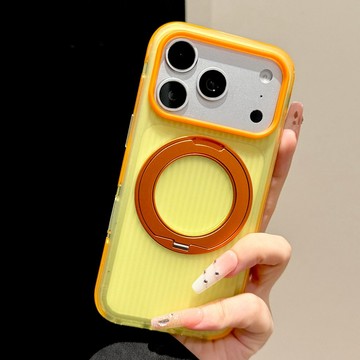 蘋果18Promax手機殼iphone17pro新款落日橙透明光柵撞色防摔條帶360支架殼16按鍵全包簡約防摔保護套