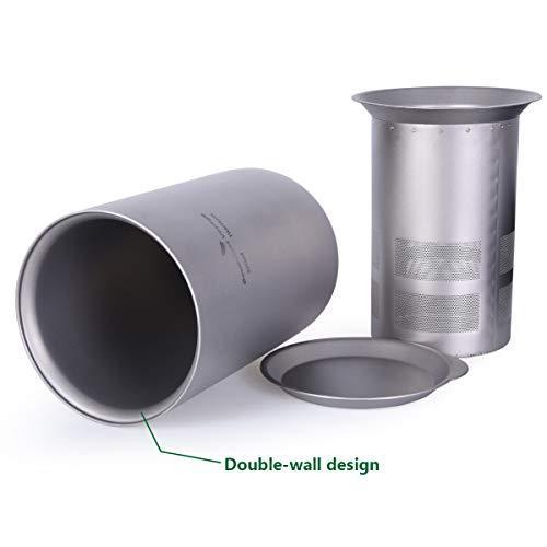 iBasingo 350ml Titanium Double Layer Tea Cup with Filter Cover Outdoor Camp