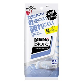 Men\'s Biore Face Wash Sheets, Clean Soap Scent [38 Sheets (Tabletop)]