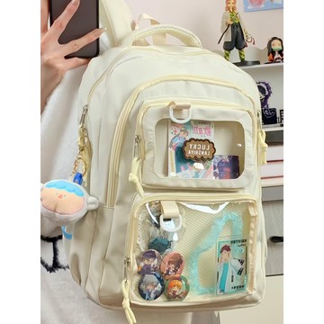 限時特賣中🎈日係二次元漫展書包女學生大容量雙肩包透明吧唧穀子紮闆痛包娃包日係百搭大容量雙肩包 防水防摔電腦包 學生國中後
